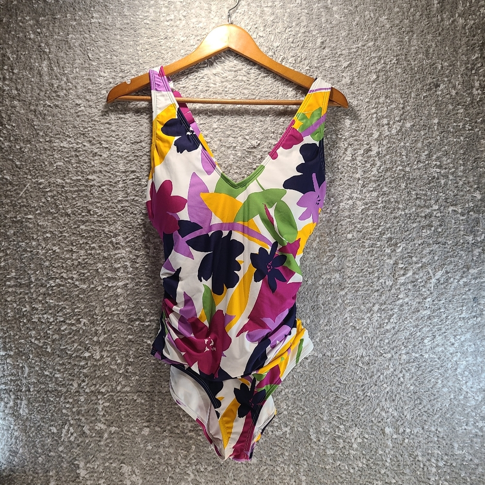 Anne Cole Women's One Piece Ruched Swimsuit Built In Bra Multicolor 12 Nylon